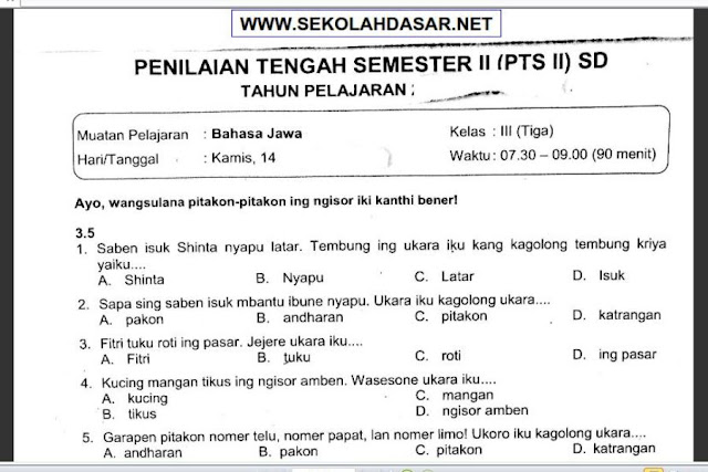 Contoh Soal Aksara Jawa Kelas 3 Terbaru 2019