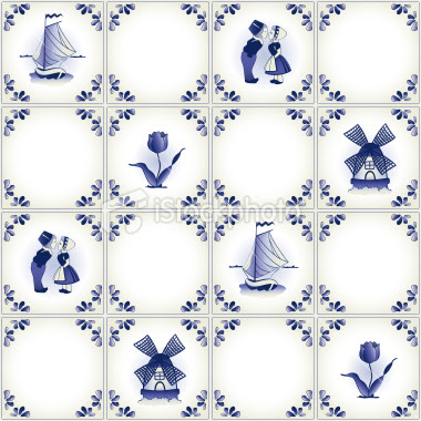 Delft blue tile pattern swatch - Stock Illustration - iStock