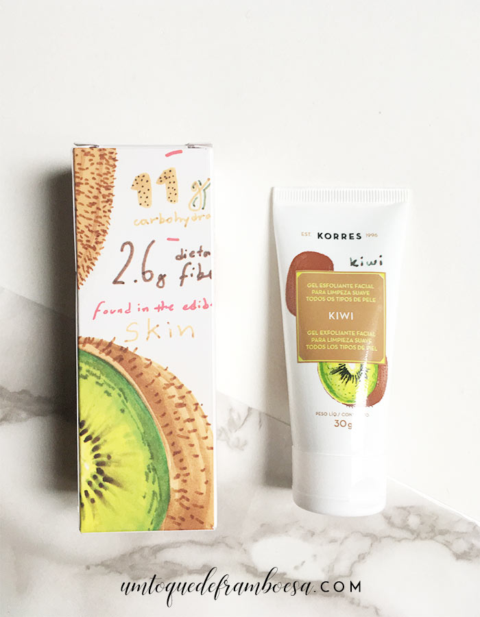 O gel esfoliante facial para limpeza suave de Kiwi da KORRES, indicado para todos os tipos de pele e minha opinião sobre o produto
