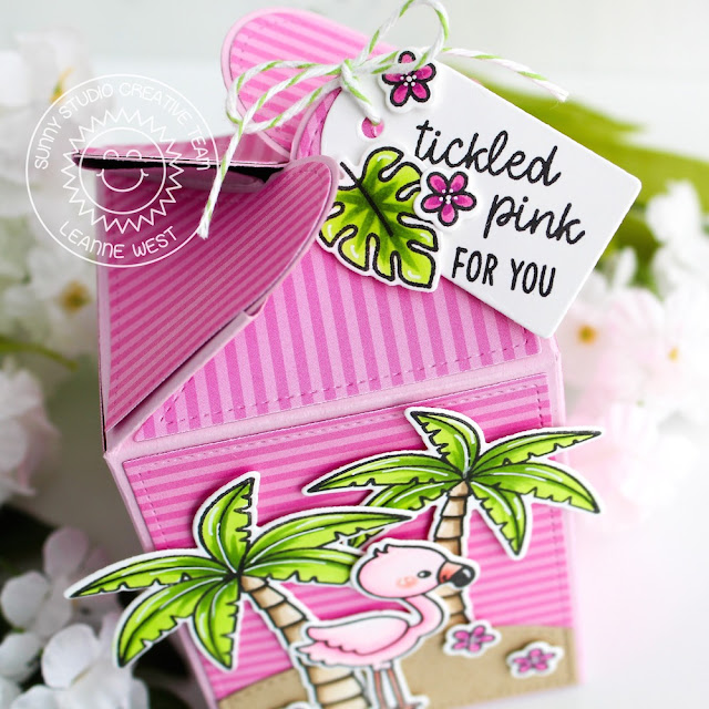 Sunny Studio Stamps: Wrap Around Box Dies Fabulous Flamingos Sending Sunshine Backyard Bugs Sunny Sentiments Treat Boxes by Leanne West and Eloise Blue