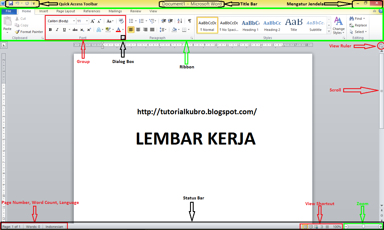 Mengenal Bagian Bagian Lembar Kerja Microsoft Office Word Kursus