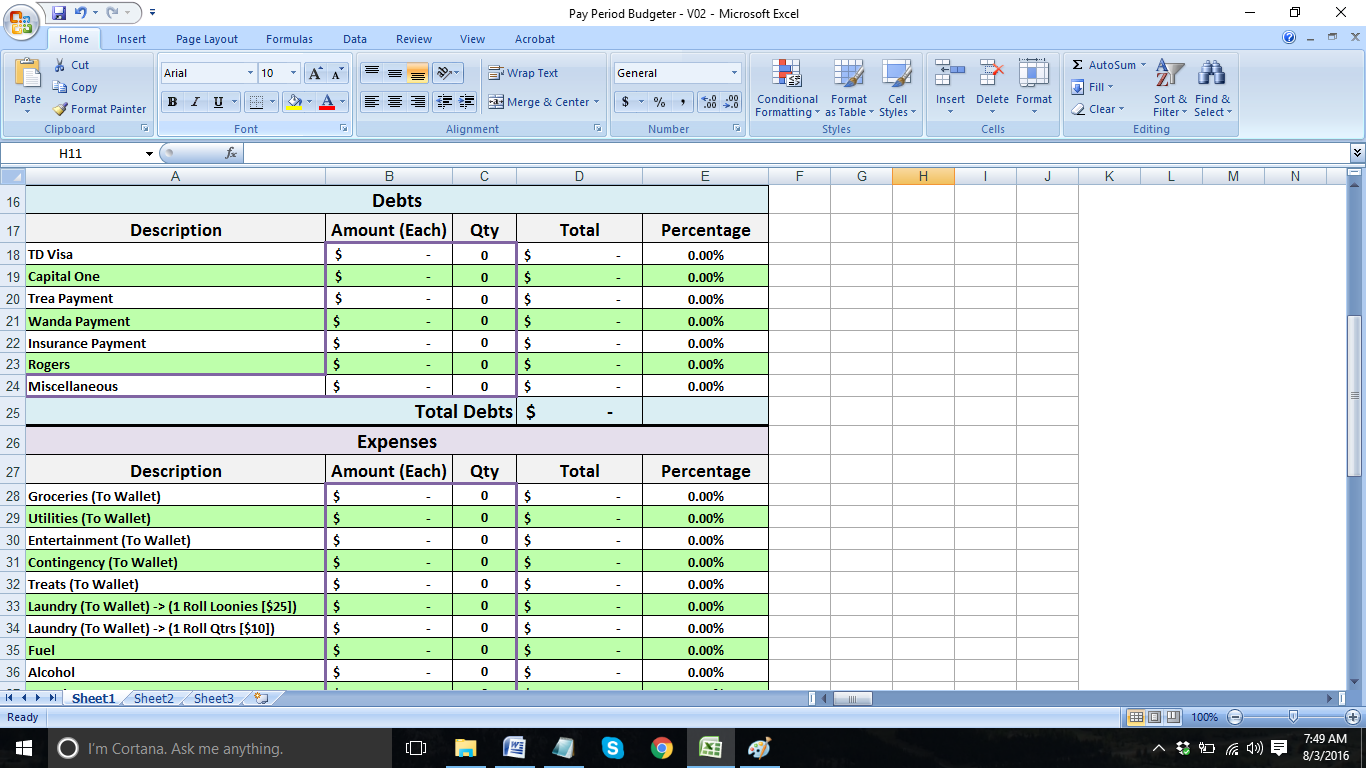 The Urban Nomads New Pay Period Budgeter