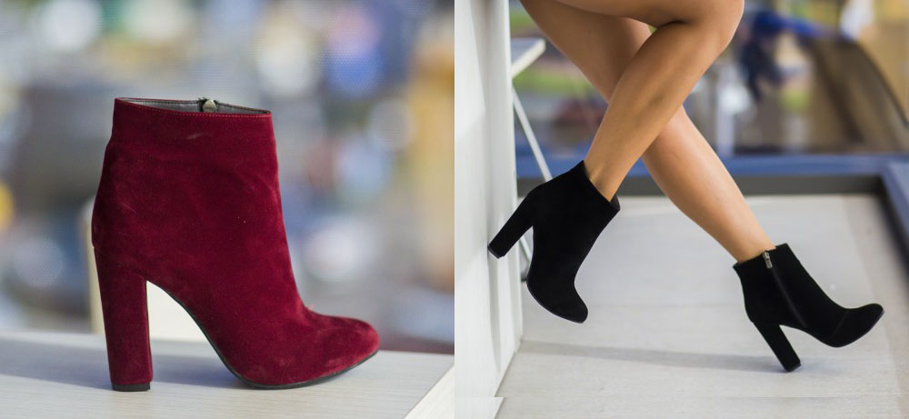 Botine cu toc inalt piele intoarsa elegante negre, visinii de toamna Botine cu toc inalt piele intoarsa elegante negre, visinii de toamna