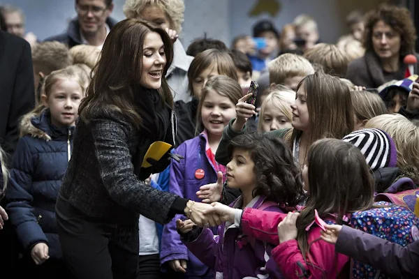 Danish Crown Princess Mary attends aid training at Randersgade Skole