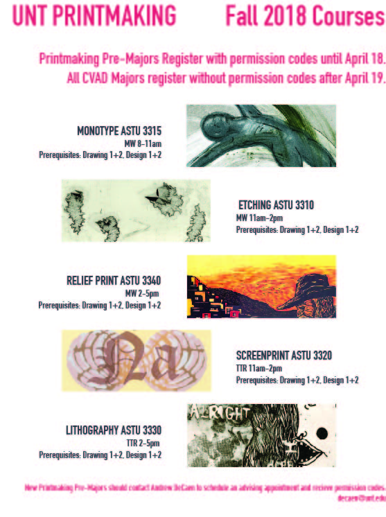UNT Printmaking Blog UNT PRINTMAKING Fall 2018 Registration is open!