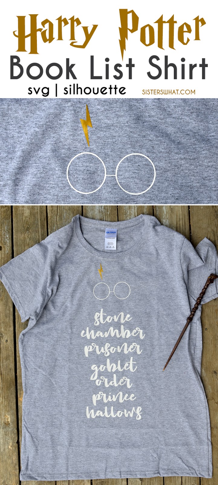 A fun DIY Harry Potter Book list shirt with free svg and silhouette files