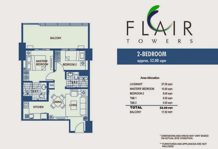 Flair Towers 2 Bedroom Unit 52.00 sqm. Flair Towers 2 Bedroom Unit 52.00 sqm.