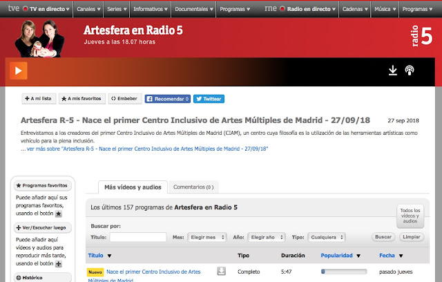  http://www.rtve.es/alacarta/audios/artesfera-en-radio-5/artesfera-5-nace-primer-centro-inclusivo-artes-multiples-madrid-27-09-18/4757358/