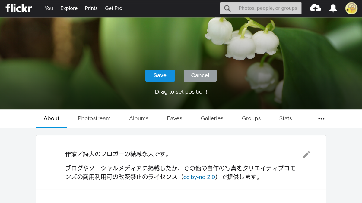 Flickrのヘッダー画像の位置合わせ