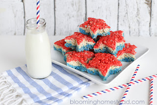 Patriotic Rice Krispy Treats - bloominghomestead.com Patriotic Rice Krispy Treats