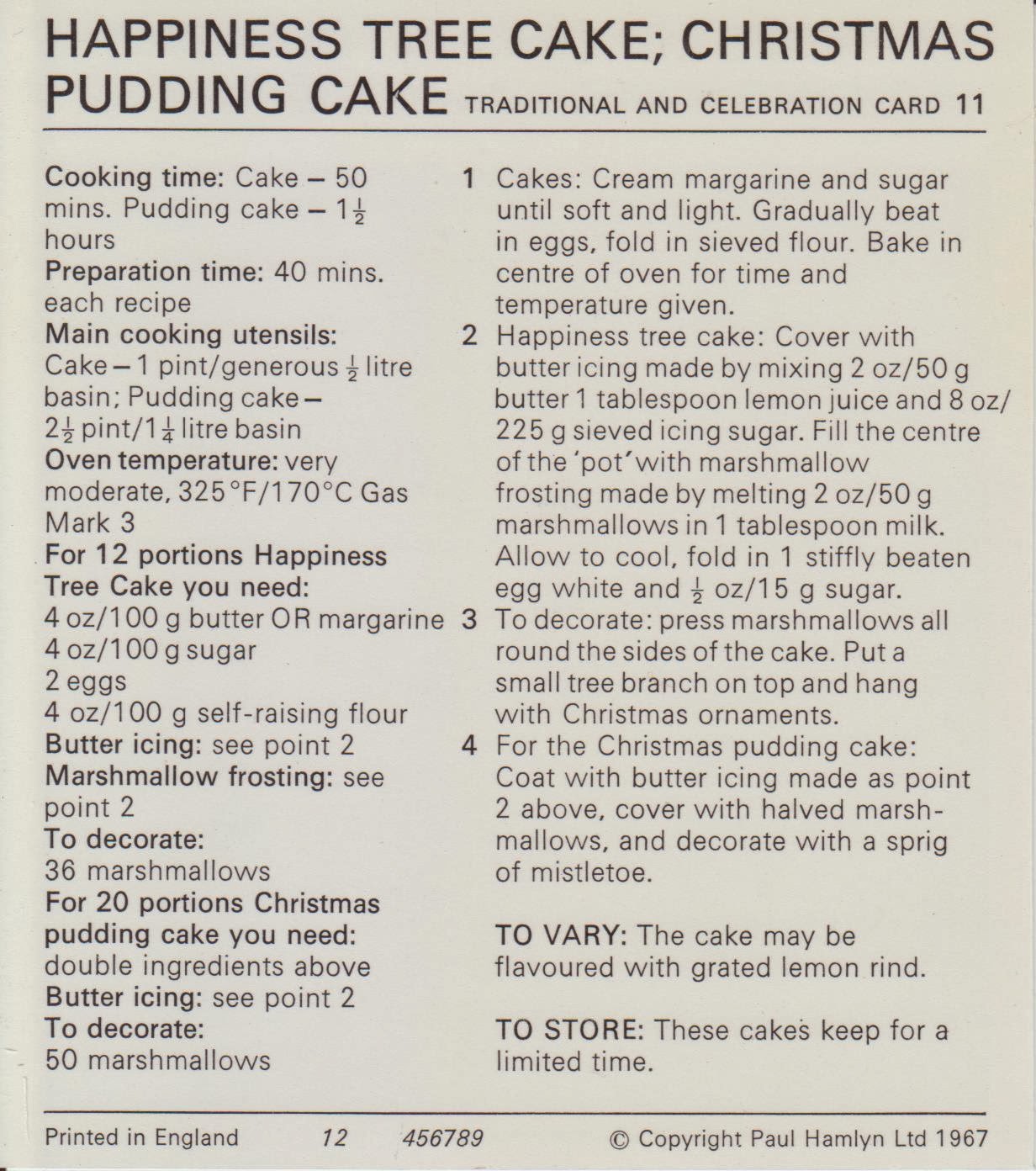 Recipe Vintage Happiness Tree Cake; Christmas Pudding Cake 1960's