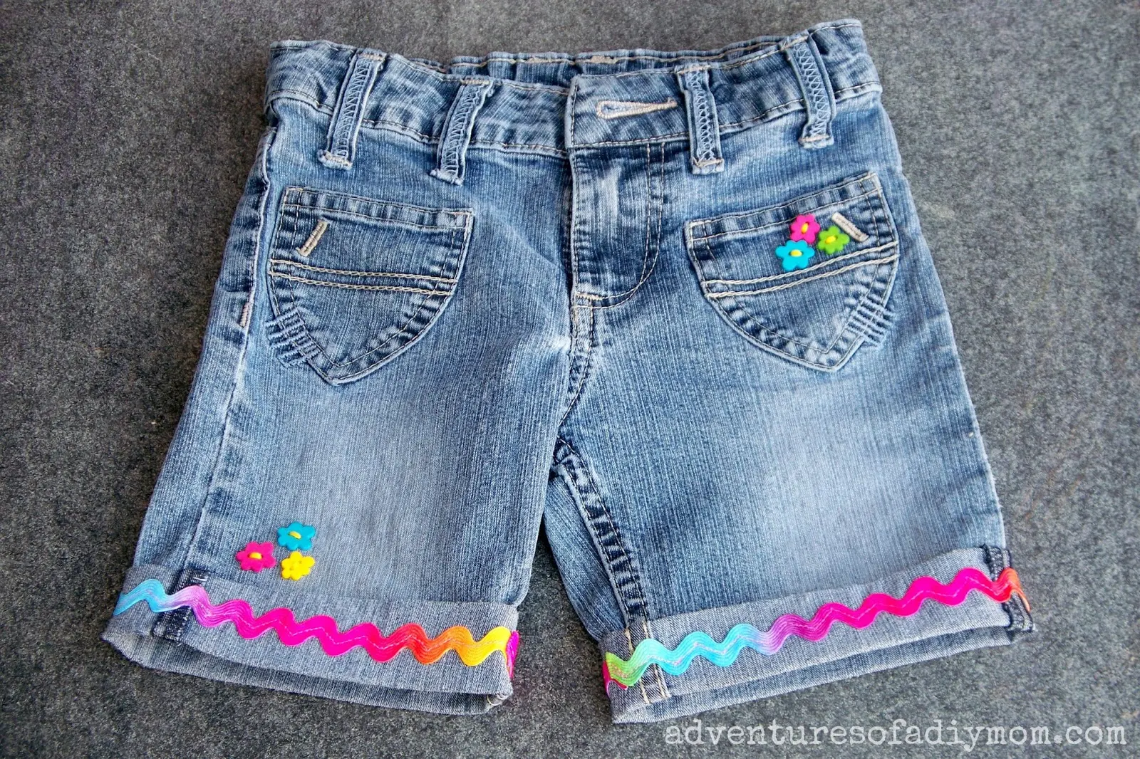 Cuffed Shorts with Ribbon and Buttons - Cut off Jean Shorts Series