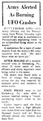Army Alerted as Burning UFO Crashes - The Orlando Sentinel (Orlando, Florida) 12-10-1965