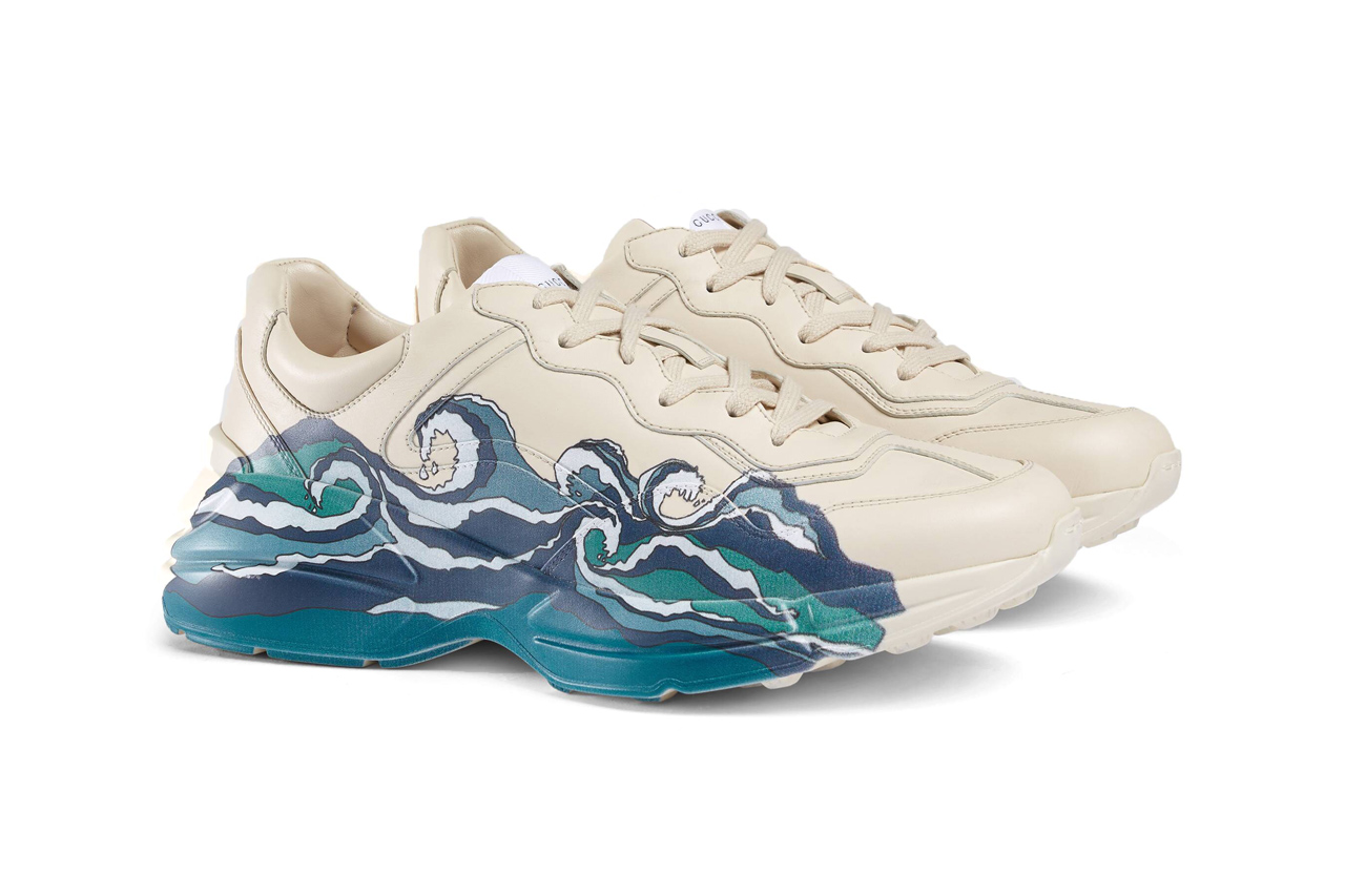 gucci men's rhyton leather sneaker with wave