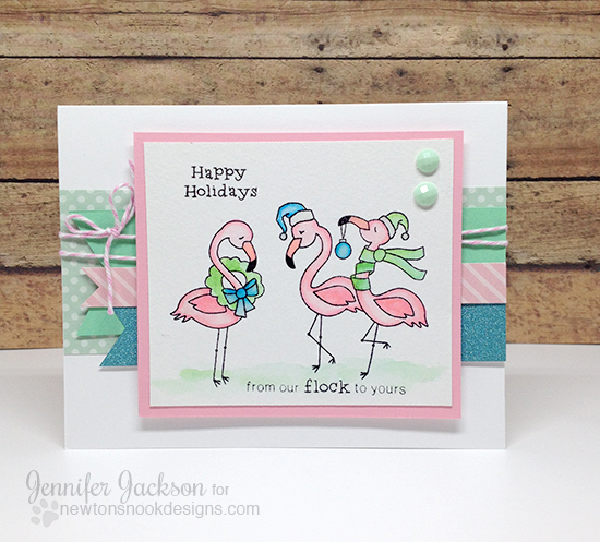 Pink Christmas Flamingo Card by Jennifer Jackson | Festive Flamingos stamp set by Newton's Nook Designs #newtonsnook #flamingo