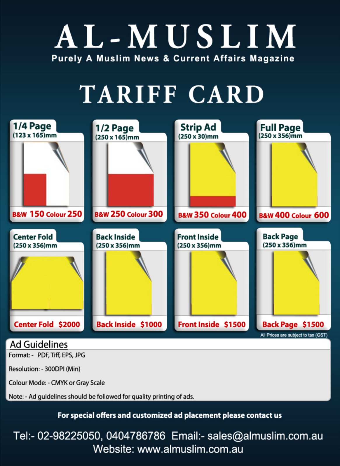 Print  Design TARIFF CARD ALMUSLIM