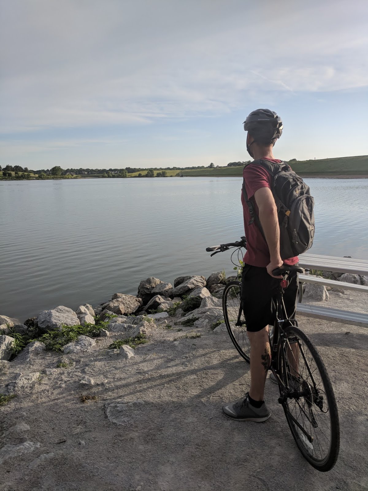 bike lake man ride cycle commute eco friendly