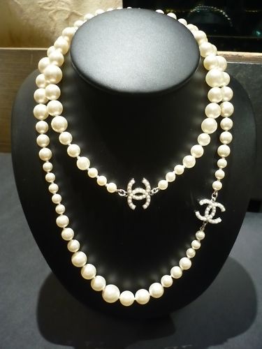 HERMES, CHANEL: CHANEL Silver CC Logo Pearl Charm Necklace/Belt**A Must