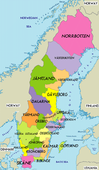 Karta över Sverige | Sverige Stadskarta Geografi Plats