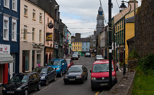 Traffic congestion in High Street, Tuam,County Galway - a typical small town in Ireland