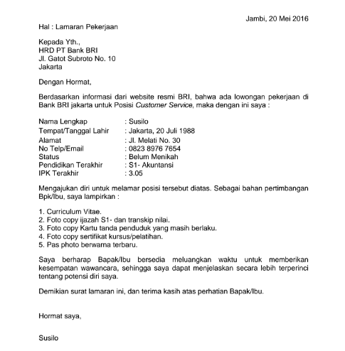 Contoh Surat Lamaran Kerja Untuk Pertamina  Contoh Surat