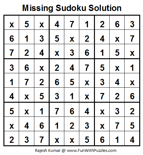Missing Sudoku (Fun With Sudoku #21) Solution
