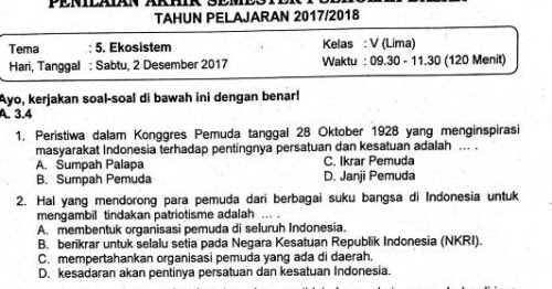 Soal Ulangan Tema 5 Kelas 5 Sd Kurikulum 2013 Sekolahdasar Net