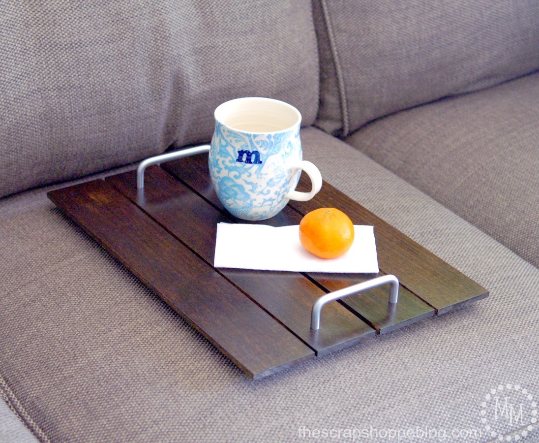 DIY serving tray for couch and ottoman