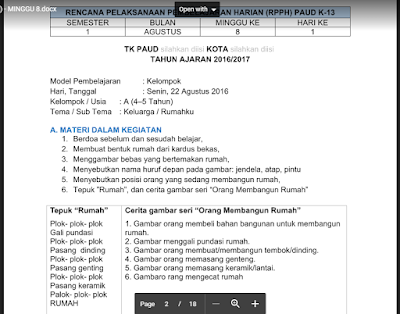  ini merupakan file baru untuk melengkapi Perangkat Pembelajaran yang anda buat RKH PAUD Tema Keluarga / Rumahku Semester 1 Kurikulum 2013