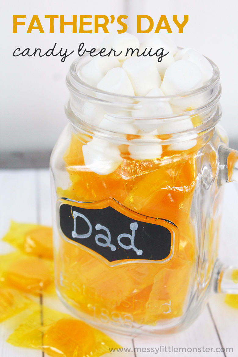 Handmade Fathers Day Gift - DIY Candy Beer Mug. An easy Father's Day craft for toddlers and preschoolers to make Dad. Kids will love making a special homemade gift for Father's Day.