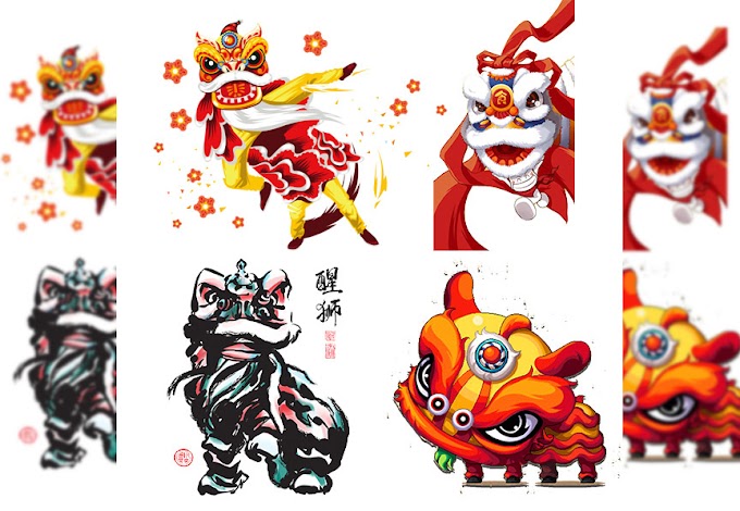 Hand painted Chinese lion dance for Chinese New Year Free PNG File