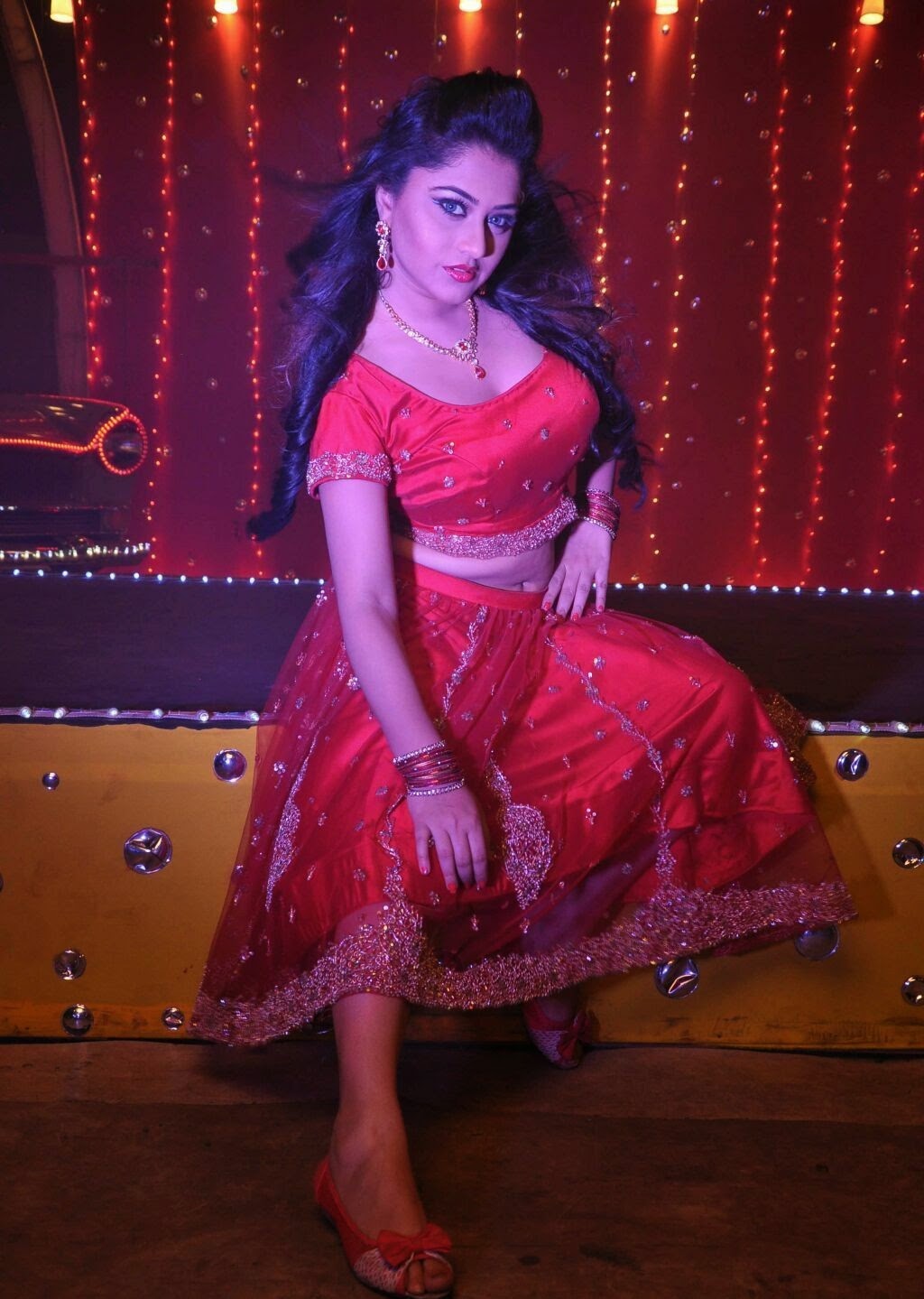 Actress Ramya Barna Hot Spicy Navel Show in Red Dress Gallery