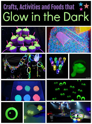 ideas for party games, crafts, and foods that glow in the dark