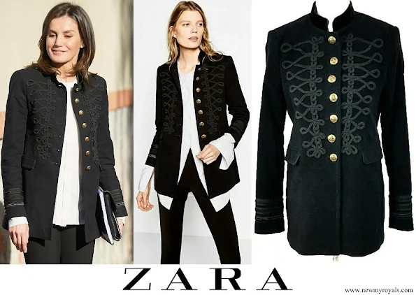 Queen Letizia wore Zara Velvet Military Jacket