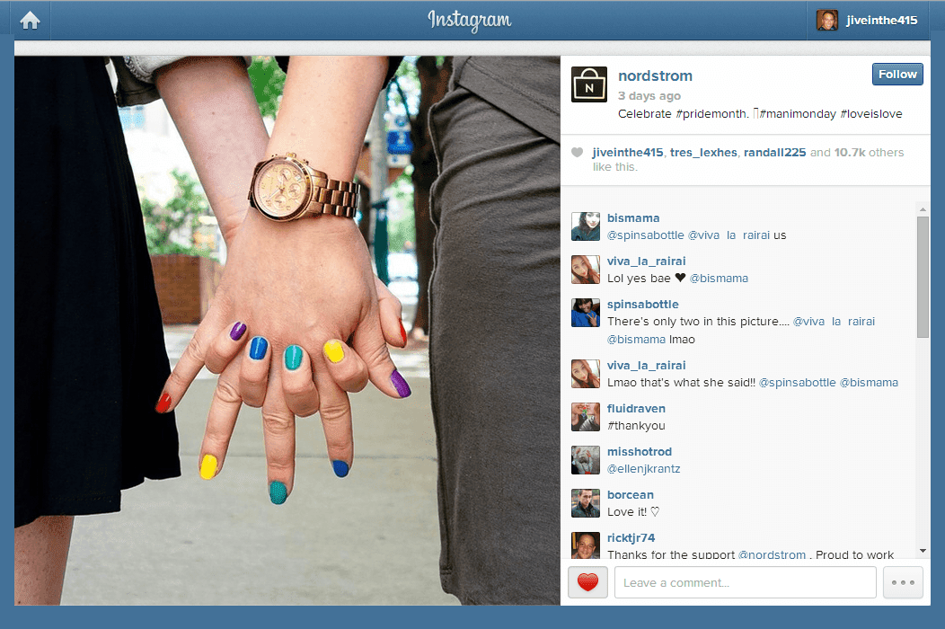 Photo from Nordstrom's Instagram account for LGBT Pride month.