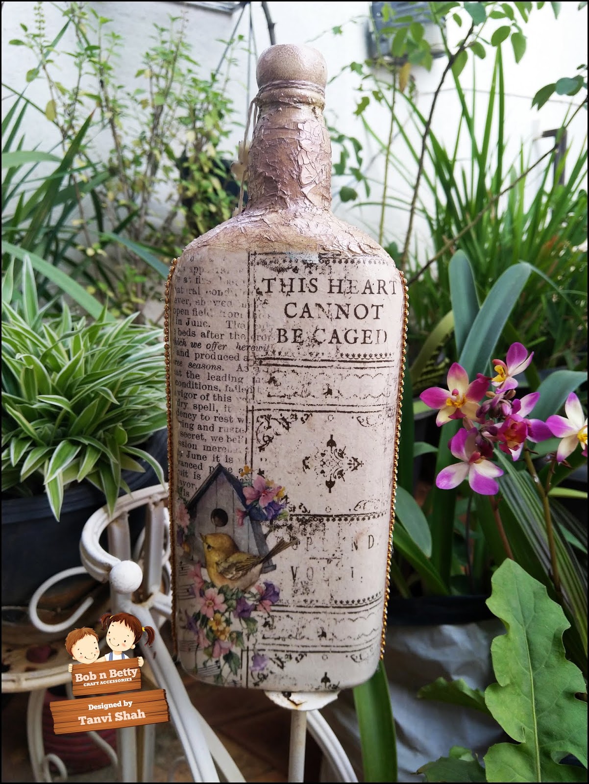 Paper Fantasees The Craft Blog Decoupage Bottle featuring Decopatch