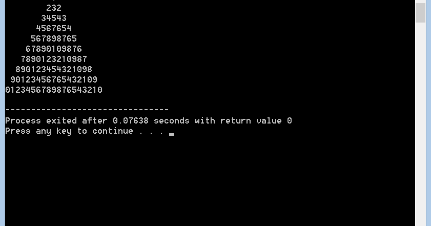 46. Program to generate the following pyramid of digits using nested loop.