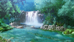 anime landscape waterfall background bg october