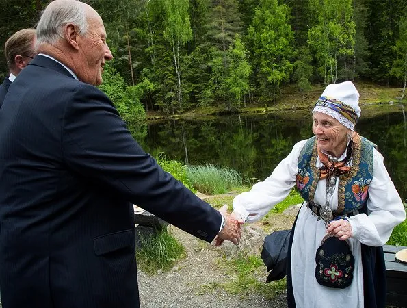 Queen Sonja, Crown Princess Mette-Marit, Crown Prince Haakon and King Harald attend garden party at Open-air Museum in Lillehammer