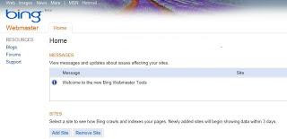 bing webmasters tools home page