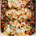 GARLIC BUTTER TOMATO BAKED CHICKEN WITH MOZZARELLA