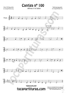  Flauta Travesera, flauta dulce y de pico Partitura de Cantiga de Amigo Nº 100 de Alfonso X el Sabio Sheet Music for Flute and Recorder Music Scores 