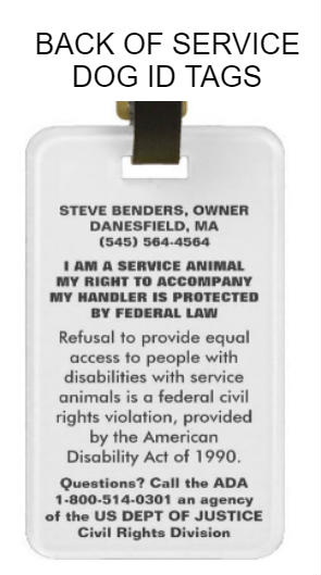 back of service dog custom ID tags black and white