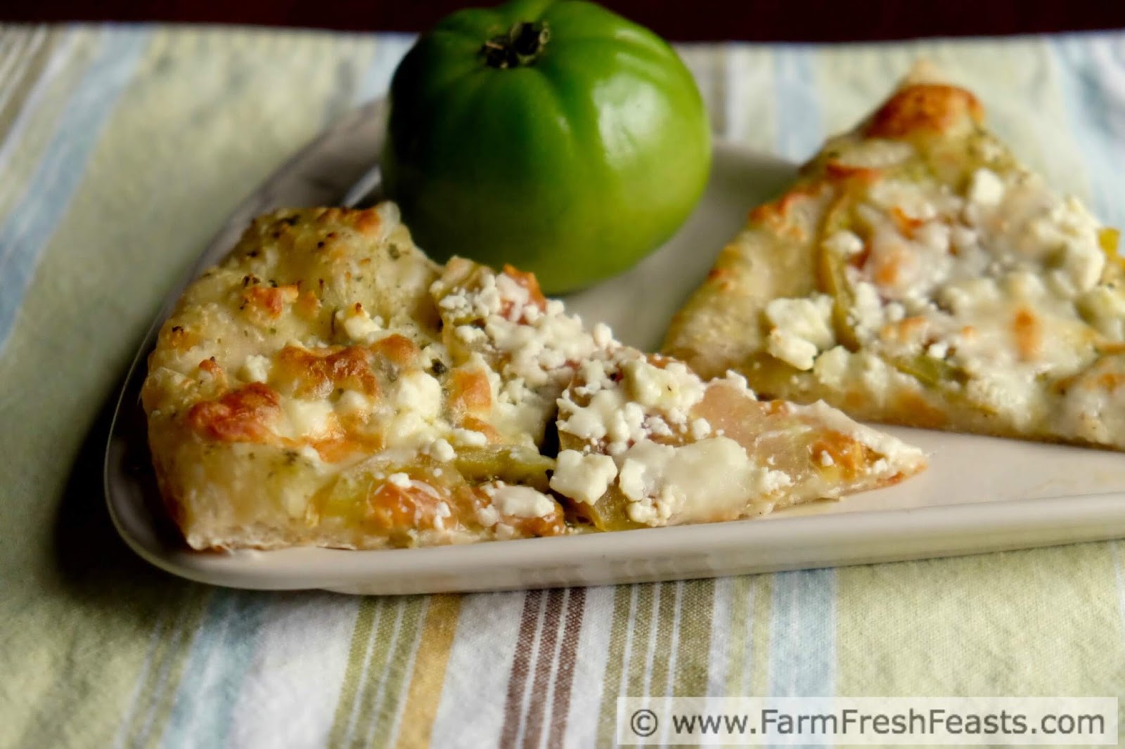 Farm Fresh Feasts Green Tomato Pizza with Pesto and Feta