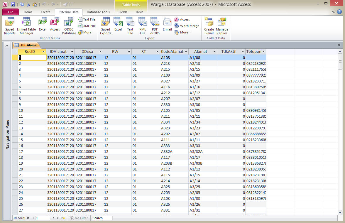 mengelola database mysql dengan ms access