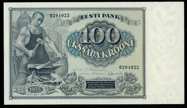 Estonian paper money currency 100 Krooni banknote note