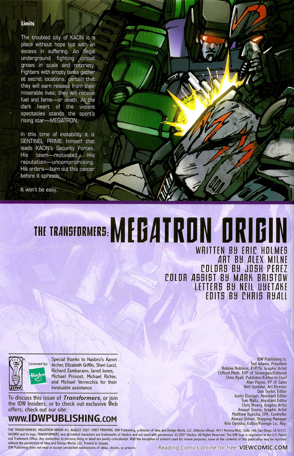 IDW ヴィレッジブックス　MEGATRON ORIGIN Megatron Origin - YouTube