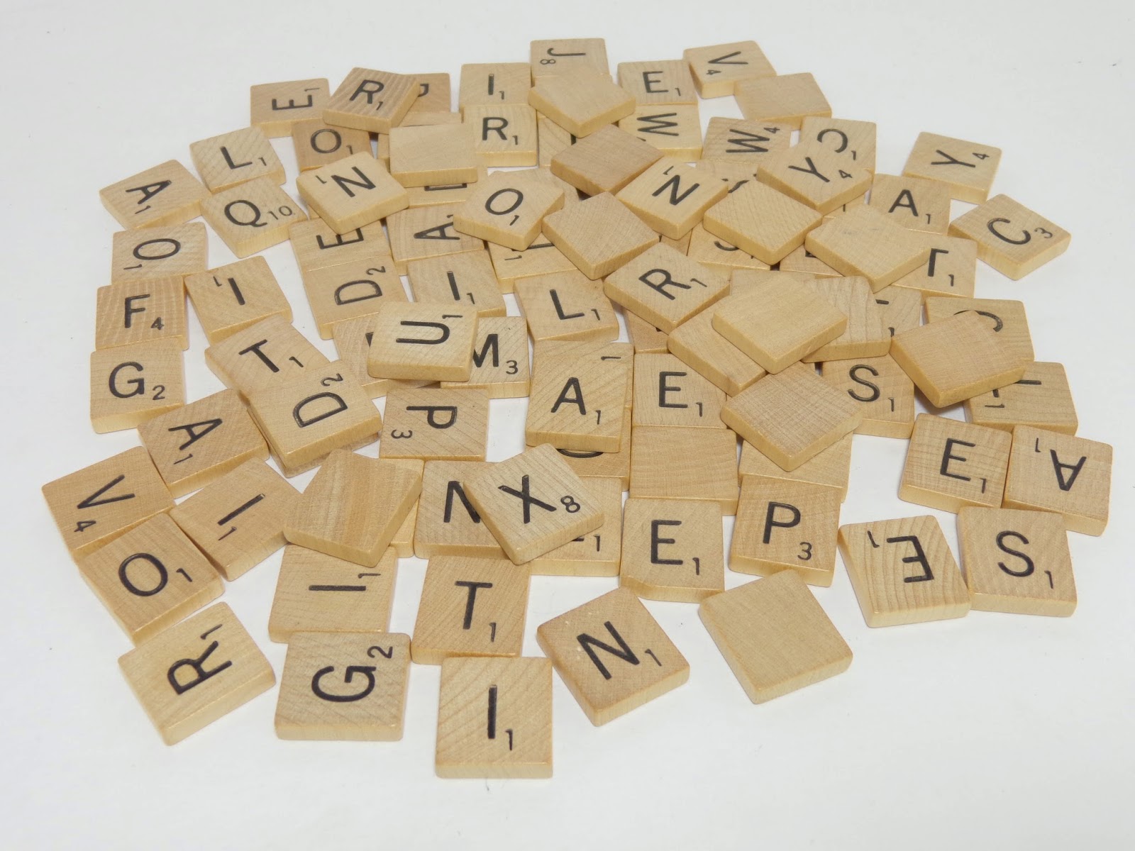 Set of 100 Vintage Wooden Scrabble Tiles from a 1953 Selchow & Righter