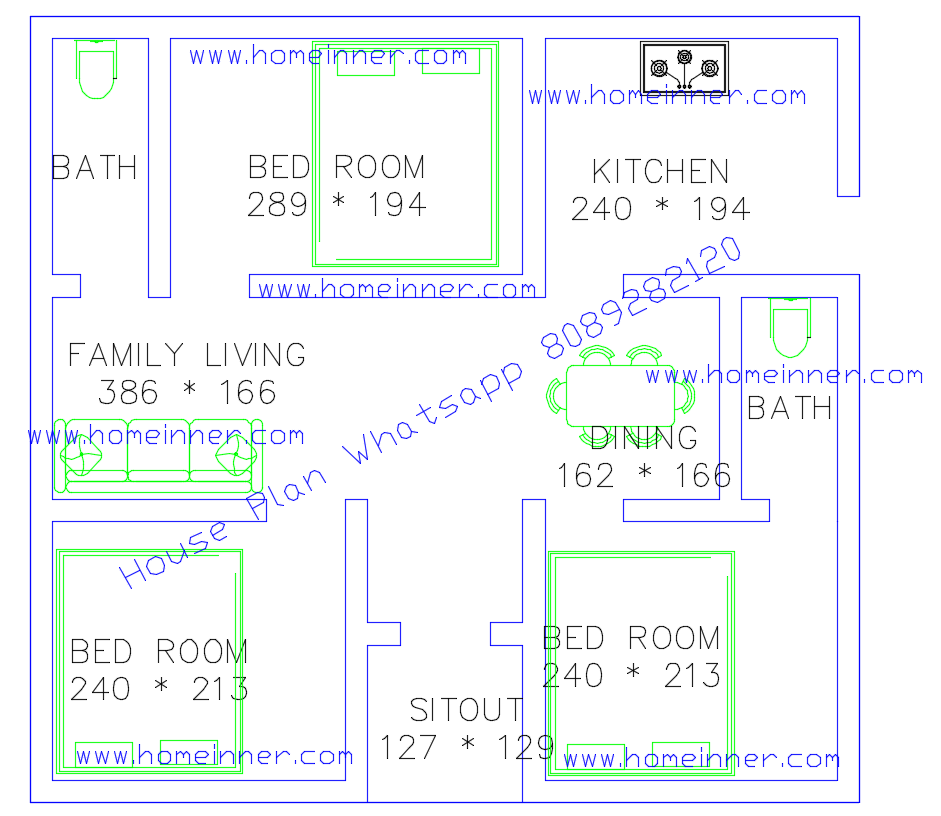 Free 500 Square Feet 3 Bed Room Single Floor Plan