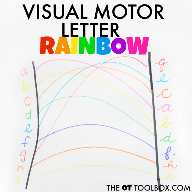 Visual motor letter rainbow activity for kids Use rainbow colors to work on the skills needed for handwriting with a visual motor letter rainbow activity.